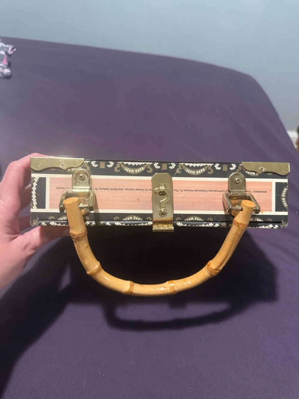 Vintage Cigar Box Purse Jitterbug Dancing Rockabilly Beaded Bamboo Handle Bag